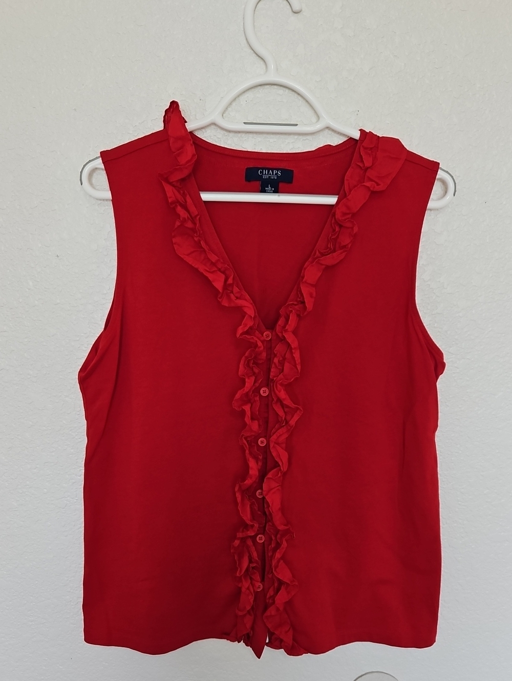 Chaps Womens Red Ruffle Sleeveless Top ~ Size L